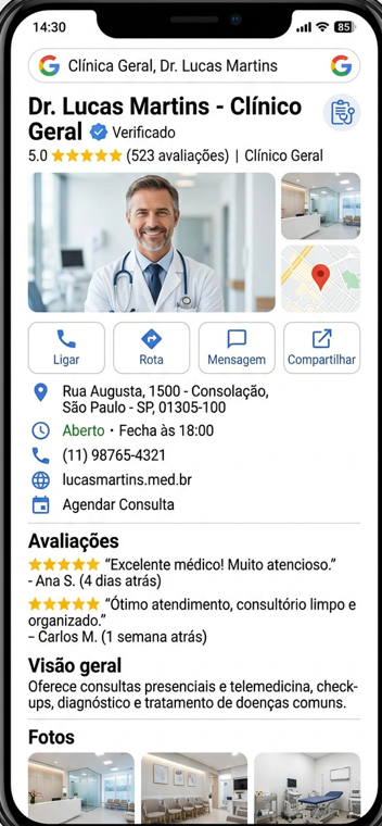 Simulação Google Meu Negócio